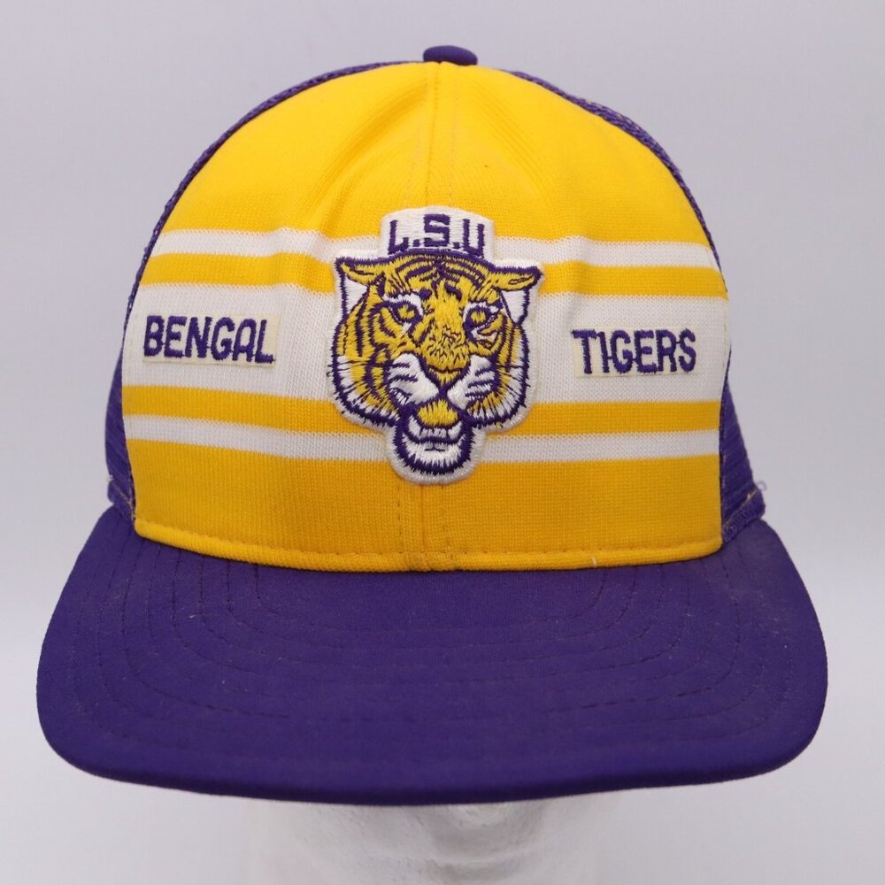 Vintage LSU Tigers Snapback Hat Super Stripe Cap Tiger Patch Cap Adjustable USA